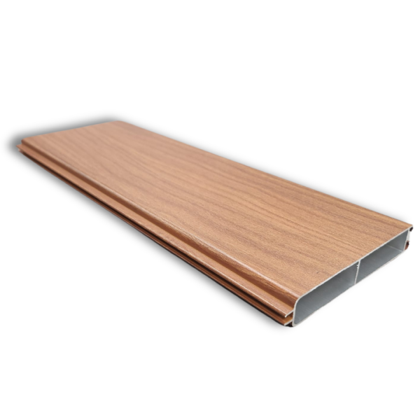 Aluminium Walnut woodgrain 5.65m 100mm width Tongue & groove slat - Image 3