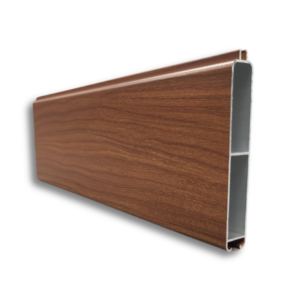 Aluminium Walnut woodgrain 5.65m 100mm width Tongue & groove slat - Image 2