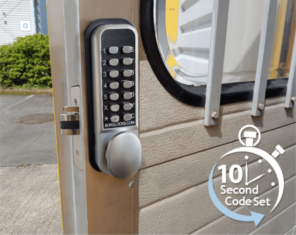 Borg BL2202ECP mechanical gate lock with keypad and 28mm latch for internal doors - satin chrome finish with code reset and holdback function