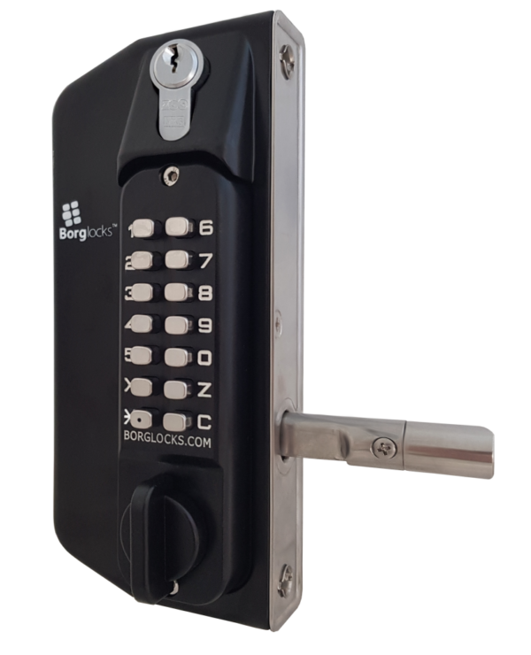 Borg BL3130DKOECP mechanical gate lock with back to back keypads and inside paddle handle with 65-80mm latch - black finish with key override, deadlock and code reset function - Image 3
