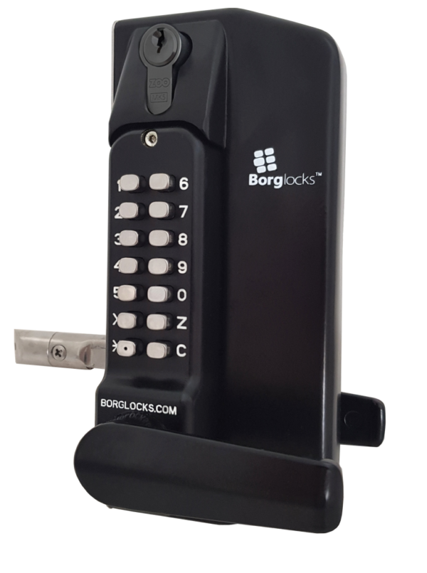 Borg BL3430DKOECP mechanical gate lock with back to back keypads and free turn lever handle with 65-80mm latch - black finish with key override, deadlock and code reset function - Image 2