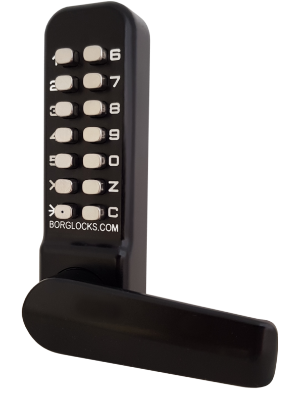 Borg BL4441ECP mechanical gate lock with back to back keypads and 60mm latch for external doors - black finish with free turning lever handle and code reset function - Image 2