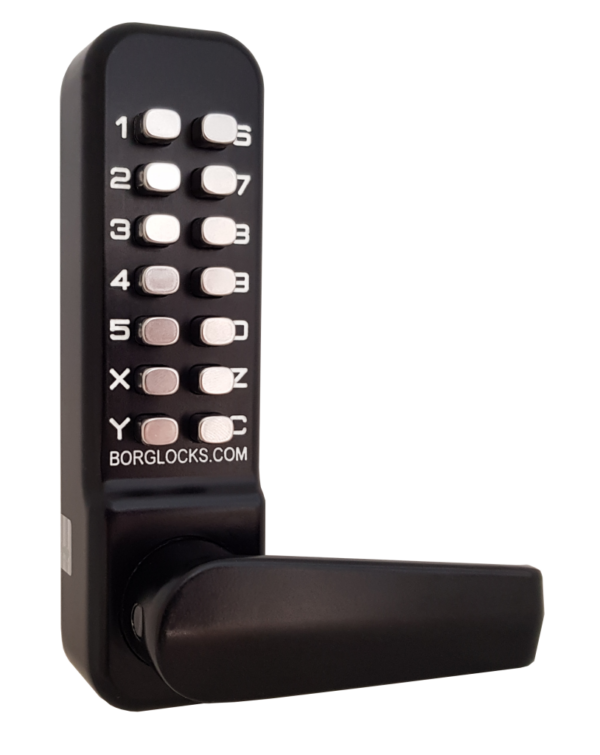 Borg BL4442ECP mechanical gate lock with back to back keypads and 28mm latch for external doors - black finish with free turning lever handle and code reset function - Image 2