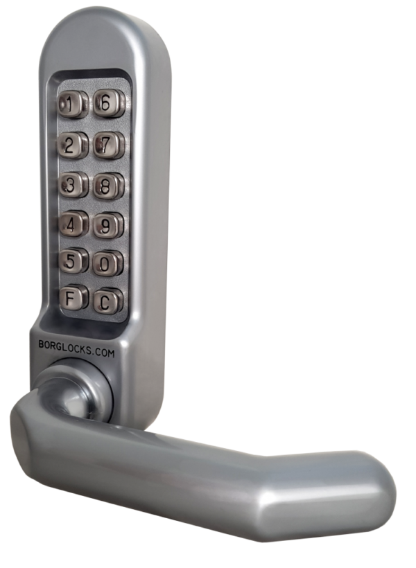 Borg BL5004 mechanical gate lock with keypad and 60x72mm mortice lock for internal & external doors - satin chrome finish with round bar lever handle - Image 3