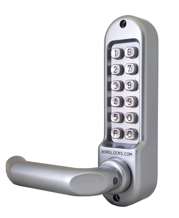 Borg BL5051 mechanical gate lock with back to back keypads and 60mm heavy duty latch for internal & external doors - satin chrome finish with round lever handle - Image 3