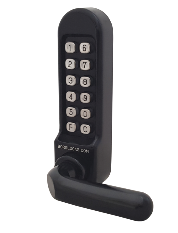 Borg BL5208 marine grade mechanical gate lock with keypad and round bar handle without inside device for external doors (no latch mechanism)- black finish