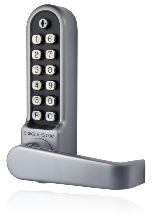 Borg BL5403ECP mechanical gate lock with keypad and 60x72mm mortice lock for internal & external doors - satin chrome finish with flat bar lever handle and code reset function - Image 2