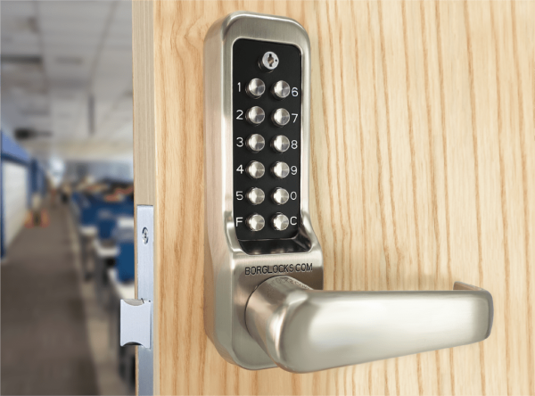 Borg BL7000 ECP Mechanical heavy duty gate lock with keypad, satin stainless finish with lever handle