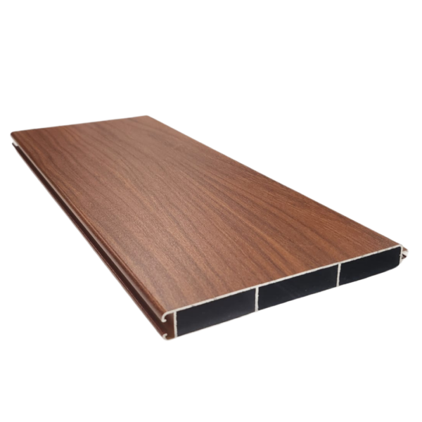 Aluminium Walnut woodgrain 5.65m 150mm width Tongue & groove slat - Image 3