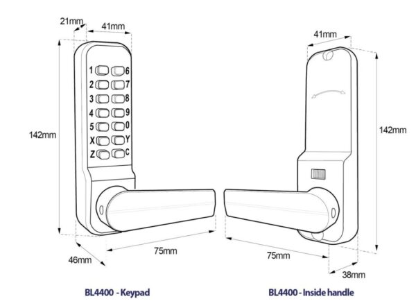 Borg BL4401 mechanical gate lock with keypad and 60mm latch for external doors - black finish with free turning lever handle - Image 3