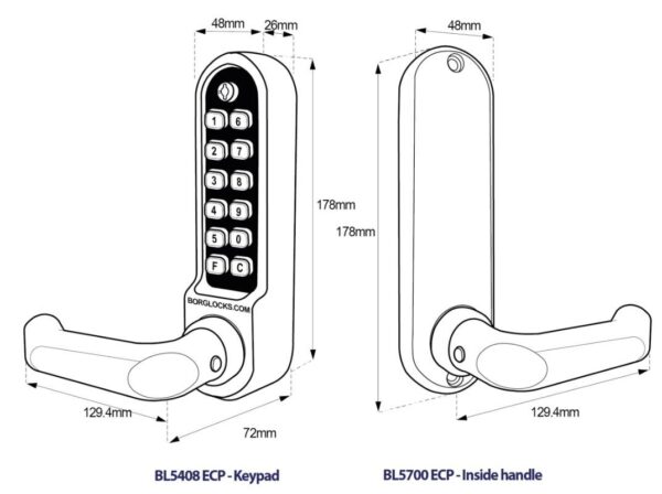 Borg BL5000ECP mechanical gate lock with keypad and free turning lever handle inside device for internal doors (no latch mechanism)- satin chrome finish with code reset function - Image 3