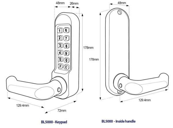Borg BL5003 mechanical gate lock with keypad and 60x72mm mortice lock for internal & external doors - satin chrome finish with round bar lever handle - Image 4