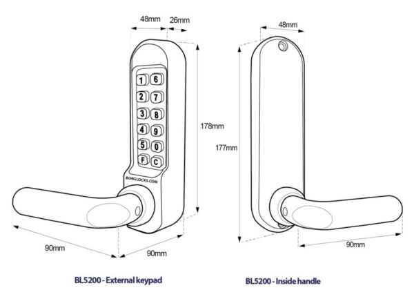 Borg BL5201ECP marine grade mechanical gate lock with keypad and 60mm latch for external doors - black finish with stubby bar lever handle and code reset function - Image 3