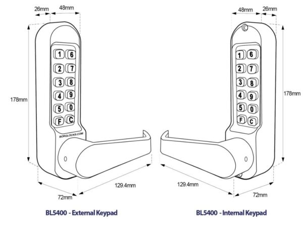 Borg BL5451 mechanical gate lock with back to keypads and 60mm latch for internal & external doors - satin chrome finish with flat lever handle - Image 3