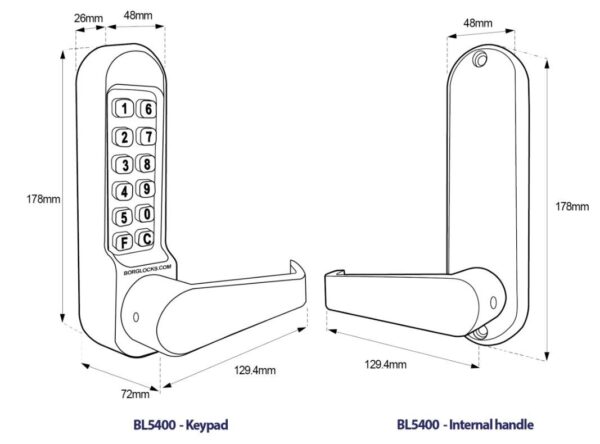 Borg BL5400 mechanical gate lock with keypad and flat bar handle with inside device for internal & external doors (no latch mechanism) - satin chrome finish - Image 3