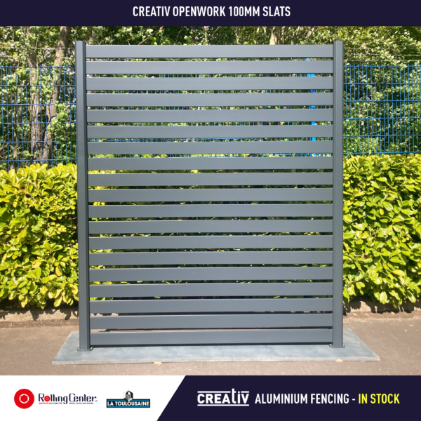 Creativ Aluminium Fencing Kit - Anthracite 7016 - Openwork 100mm slats - 2.4M height