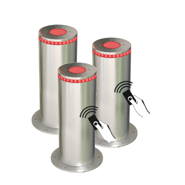 Benito H6008 3 x Stainless Steel Commercial hydraulic automatic bollards with control panel