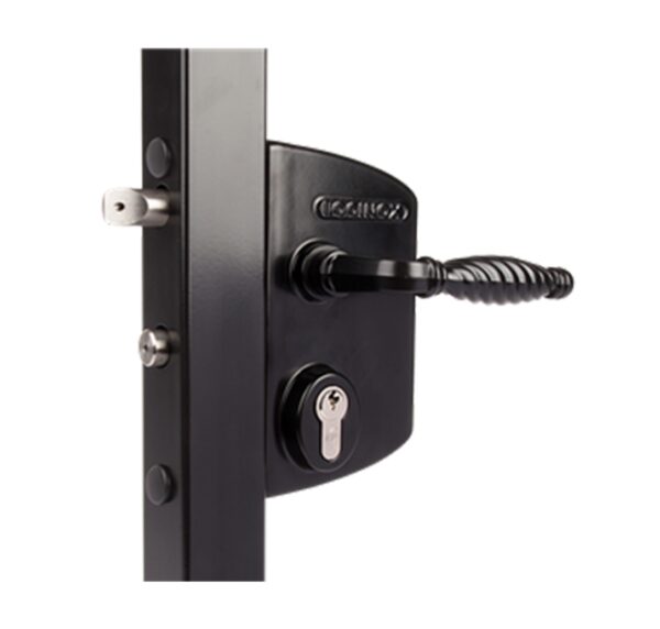 Locinox LAKQ U2 black industrial swing gate lock for 30-50mm box section with decorative handles