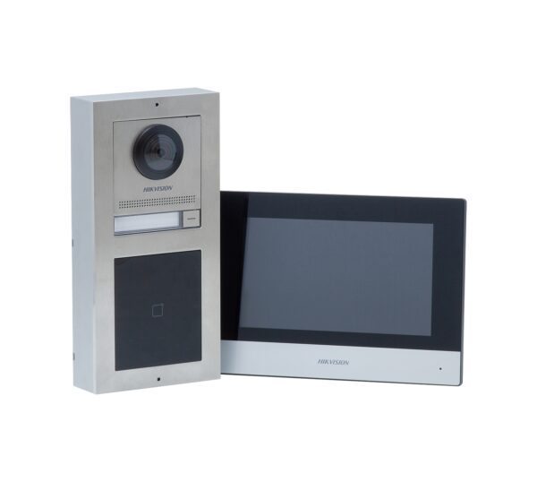 Hikvision 1 button 2 Wire video kit, touch and display and 7 inch monitor stainless steel