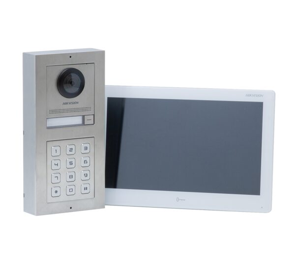 Hikvision 1 button IP video kit, keypad and 10 inch monitor stainless steel
