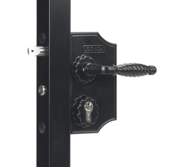 Locinox LAKQ H2 black industrial swing gate lock for 40-60mm box section with decorative handles