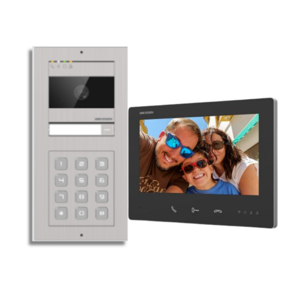 Hikvision  1 button 2 wire HD Video kit with keypad and 7 inch monitor stainless steel