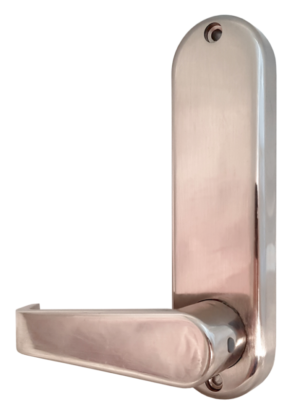 Borg BL5402 mechanical gate lock with keypad and 28mm latch for internal & external doors - satin chrome finish with flat bar lever handle - Image 3